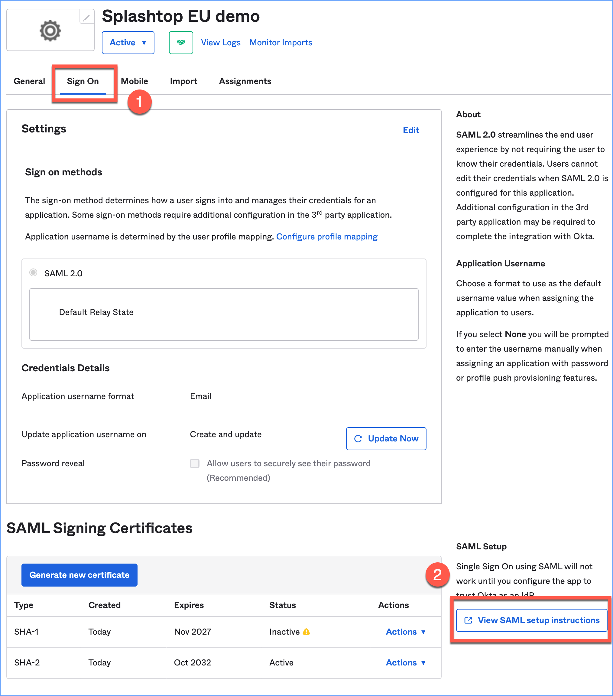 SSOの設定 - Okta (SAML2.0) (EUregion) – Splashtop Business