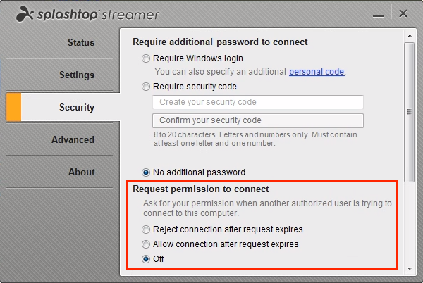 Splashtop Streamer richiede il permesso di connettersi