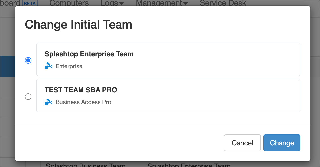 Comment configurer votre équipe par défaut/initiale ? Splashtop Business Soutien