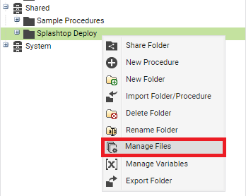 kaseya agent procedure execute file with prompts