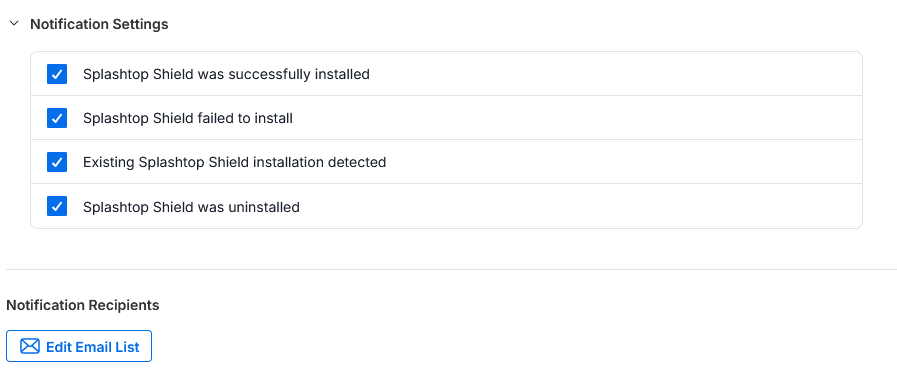 Notification Settings section of the Endpoint Security policy