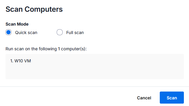 Scan dialog with Quick Scan and Full Scan options