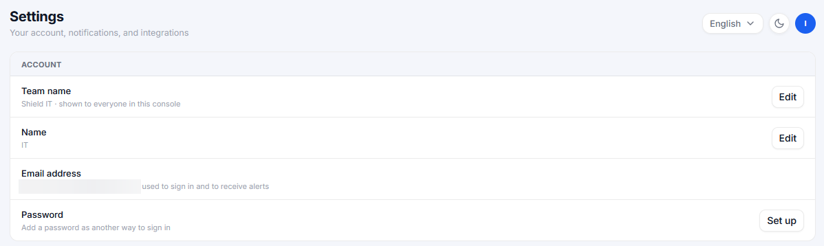 Account settings