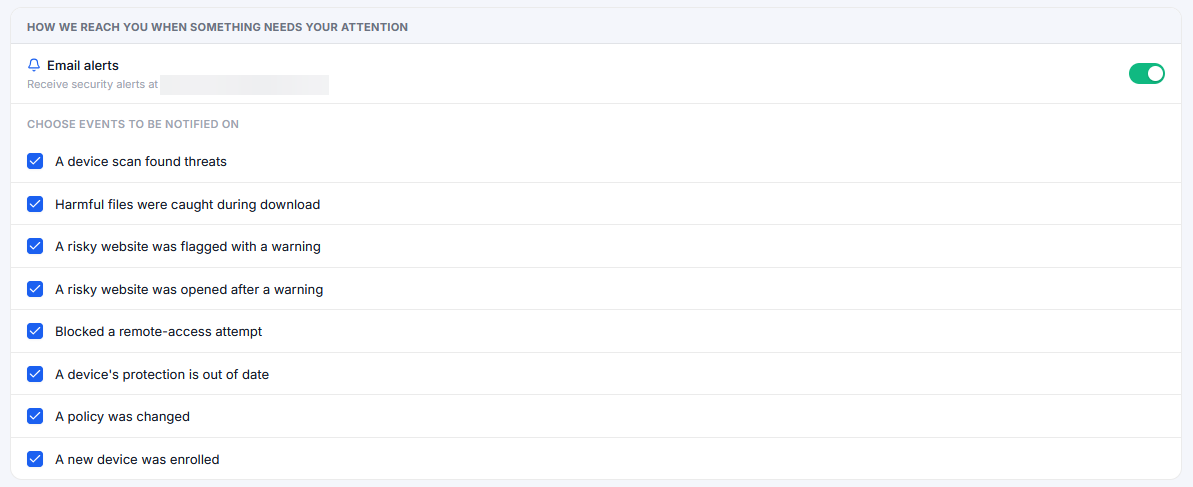 Email alert settings