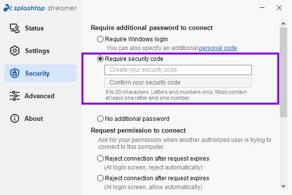 How can I set up the [Security Code] for my computer? – Splashtop Business  - Support